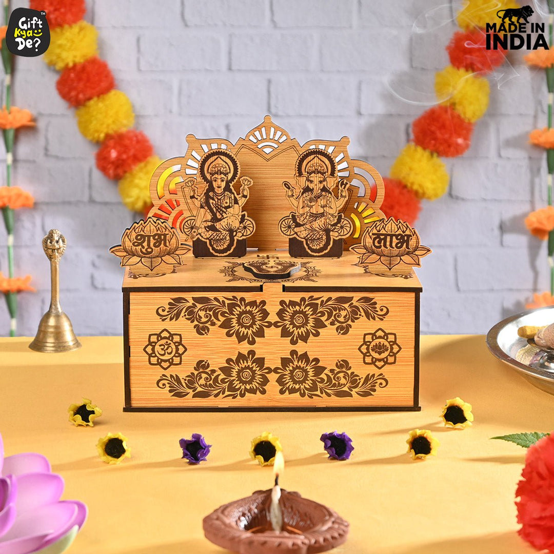 Gift Kya De Portable Wooden Mini Mandir | Festival Gifts | House Warming Gift | Diwali Gifts