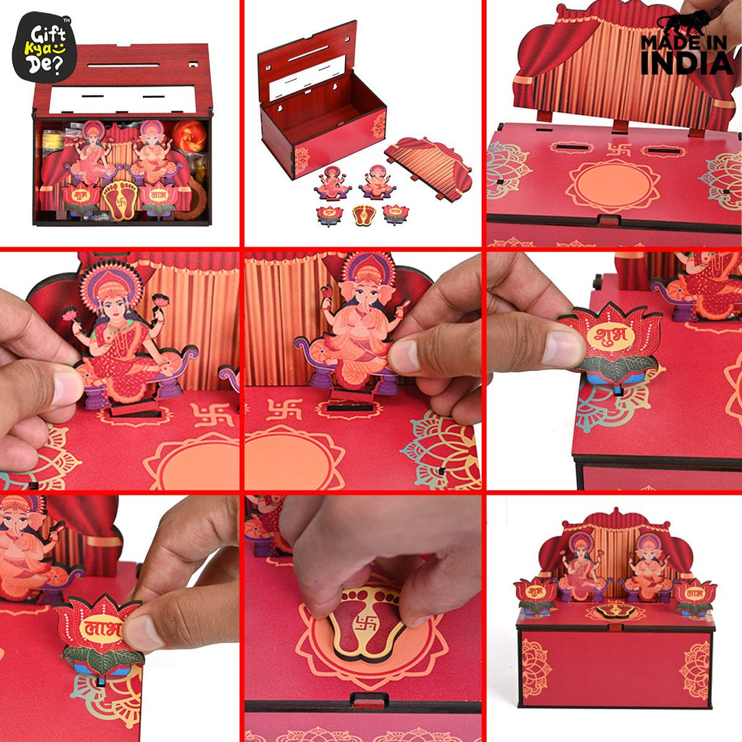 Gift Kya De Portable Wooden Mini Mandir | Festival Gifts | House Warming Gift | Diwali Gifts