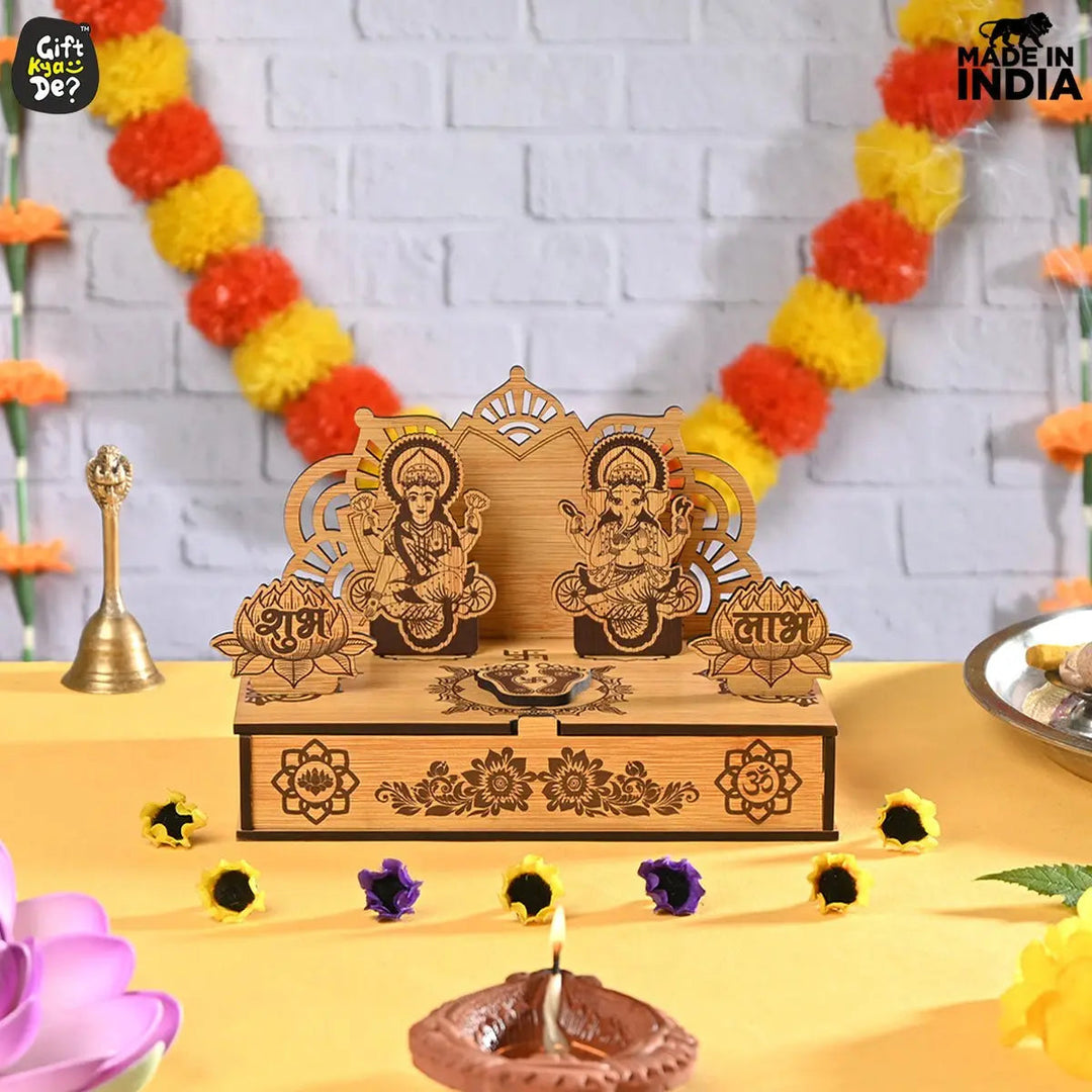 Gift Kya De Portable Wooden Mini Mandir | Festival Gifts | House Warming Gift | Diwali Gifts