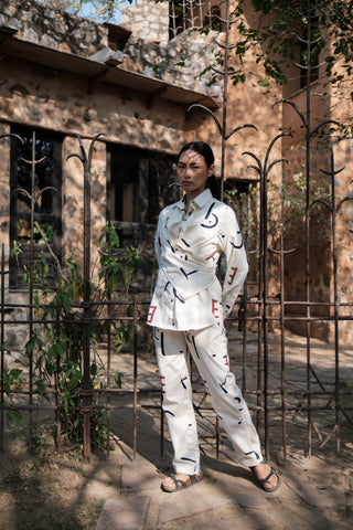 The Terra Tribe Ecru Line Printed Seattle Wrap Shirt