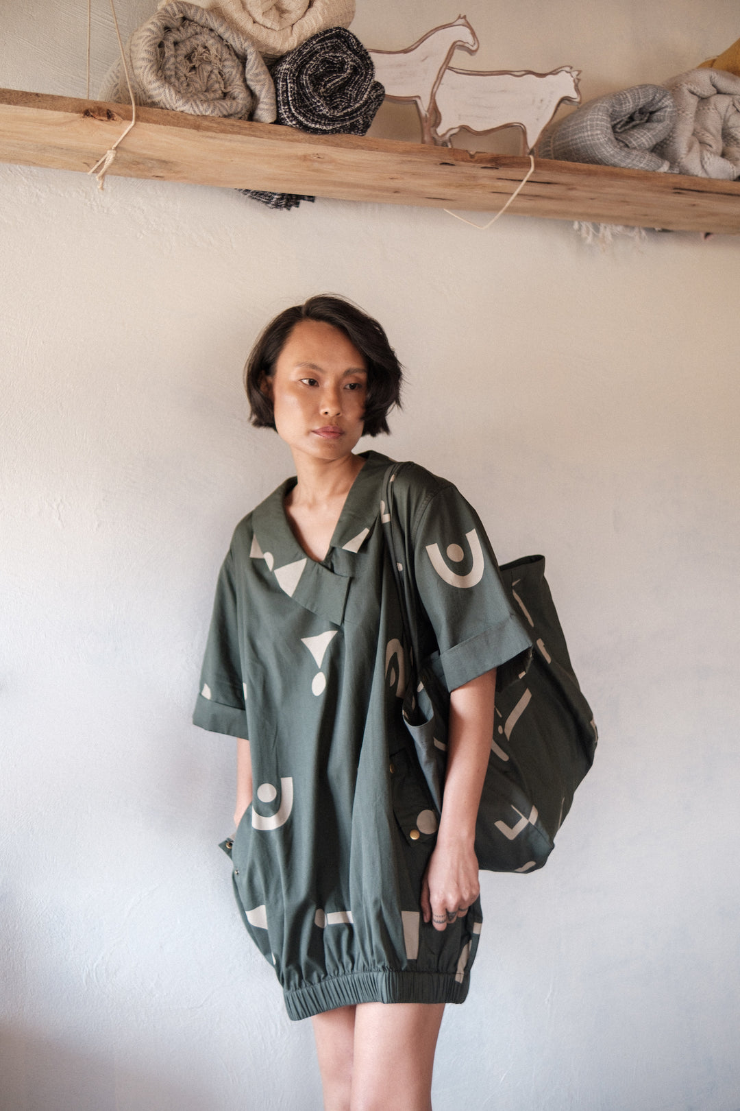 The Terra Tribe Deep Green Triangle Printed Sydney Shift Dress