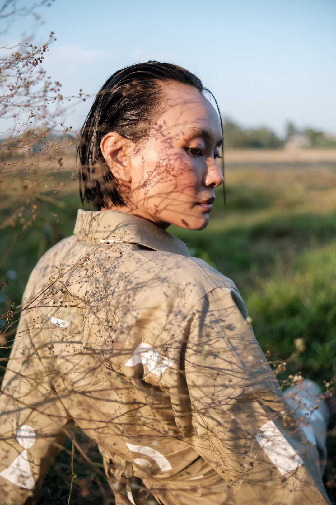 The Terra Tribe Khaki Triangle Printed Nara Front Knot Shirt