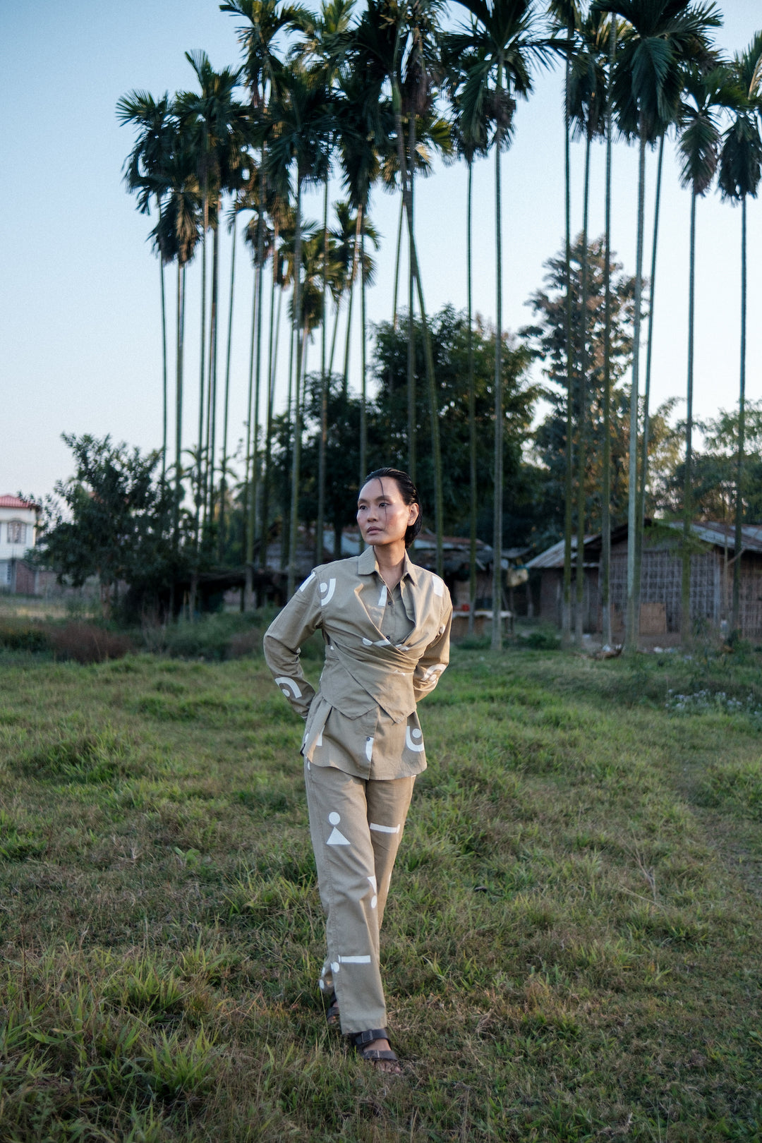 The Terra Tribe Khaki Triangle Printed Sandra Straight Pants