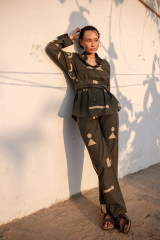 The Terra Tribe Deep Green Triangle Printed Sandra Straight Pants