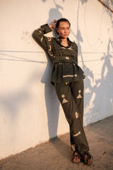 The Terra Tribe Deep Green Triangle Printed Sandra Straight Pants