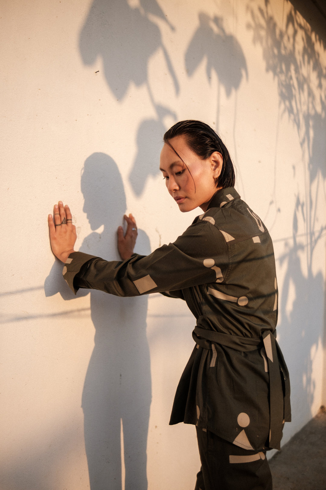 The Terra Tribe Deep Green Triangle Printed Nara Front Knot Shirt