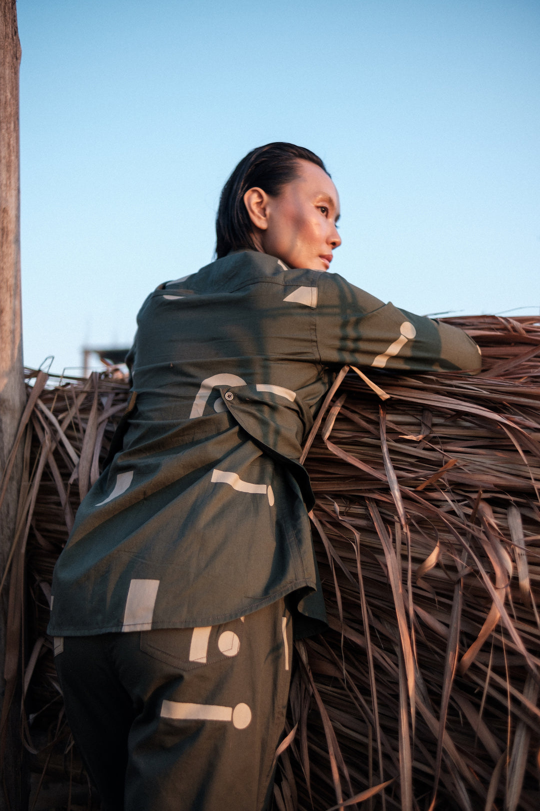 The Terra Tribe Deep Green Triangle Printed Seattle Wrap Shirt