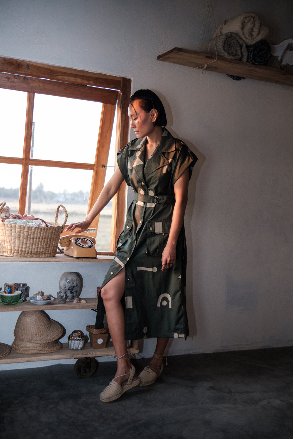 The Terra Tribe Deep Green Triangle Printed Harajuku Trench