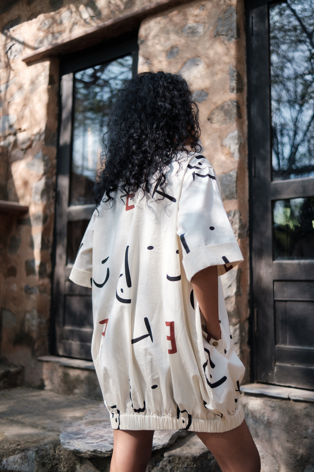 The Terra Tribe Ecru Line Printed Sydney Shift Dress