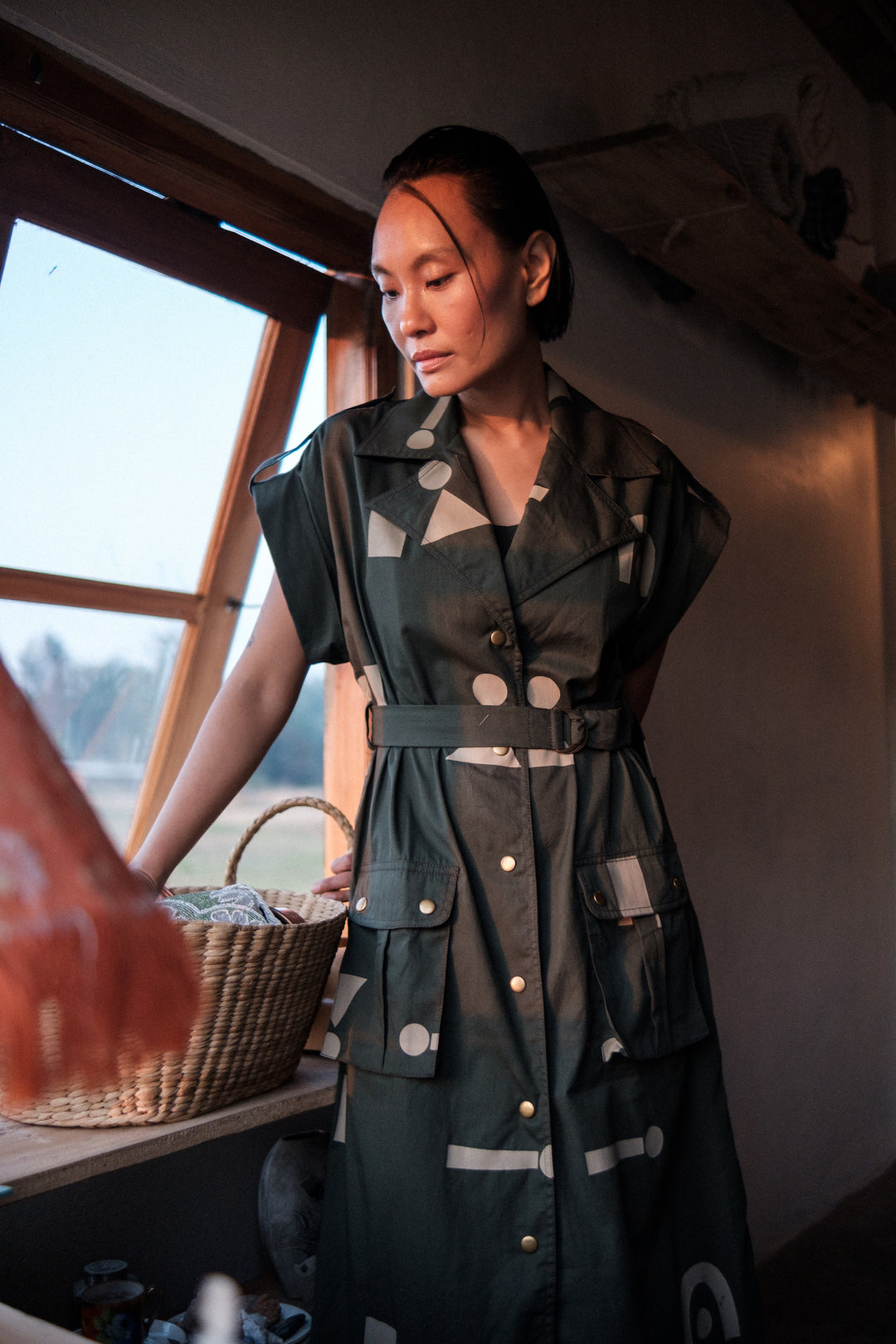 The Terra Tribe Deep Green Triangle Printed Harajuku Trench