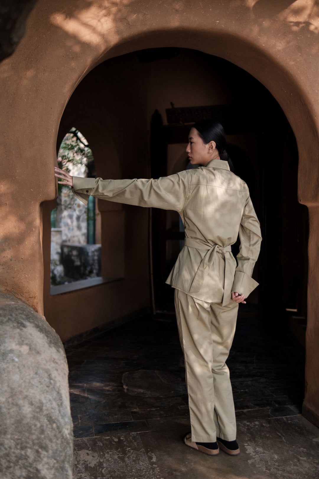 The Terra Tribe Khaki Nara Front Knot Shirt