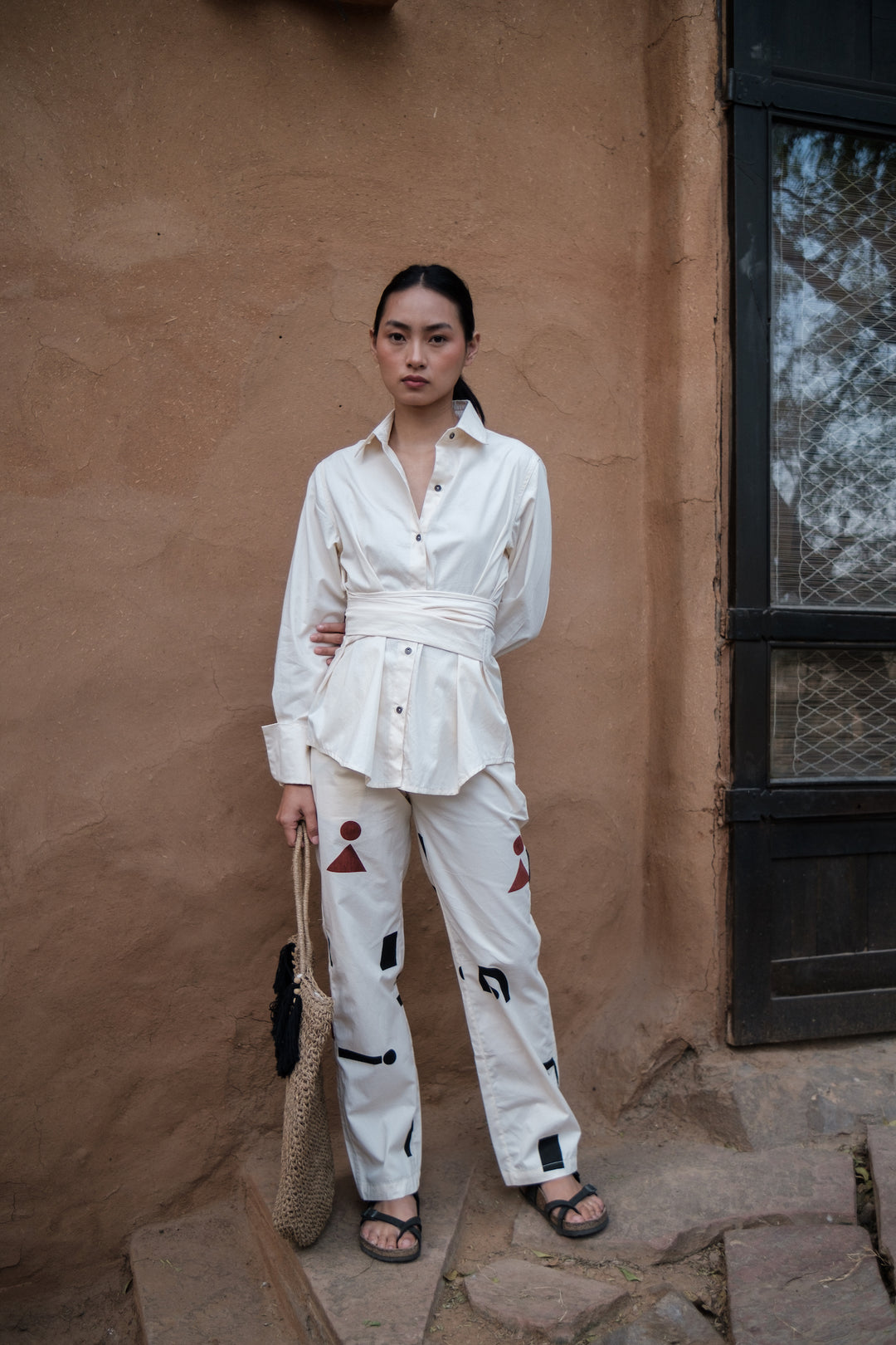 The Terra Tribe Ecru Nara Front Knot Shirt