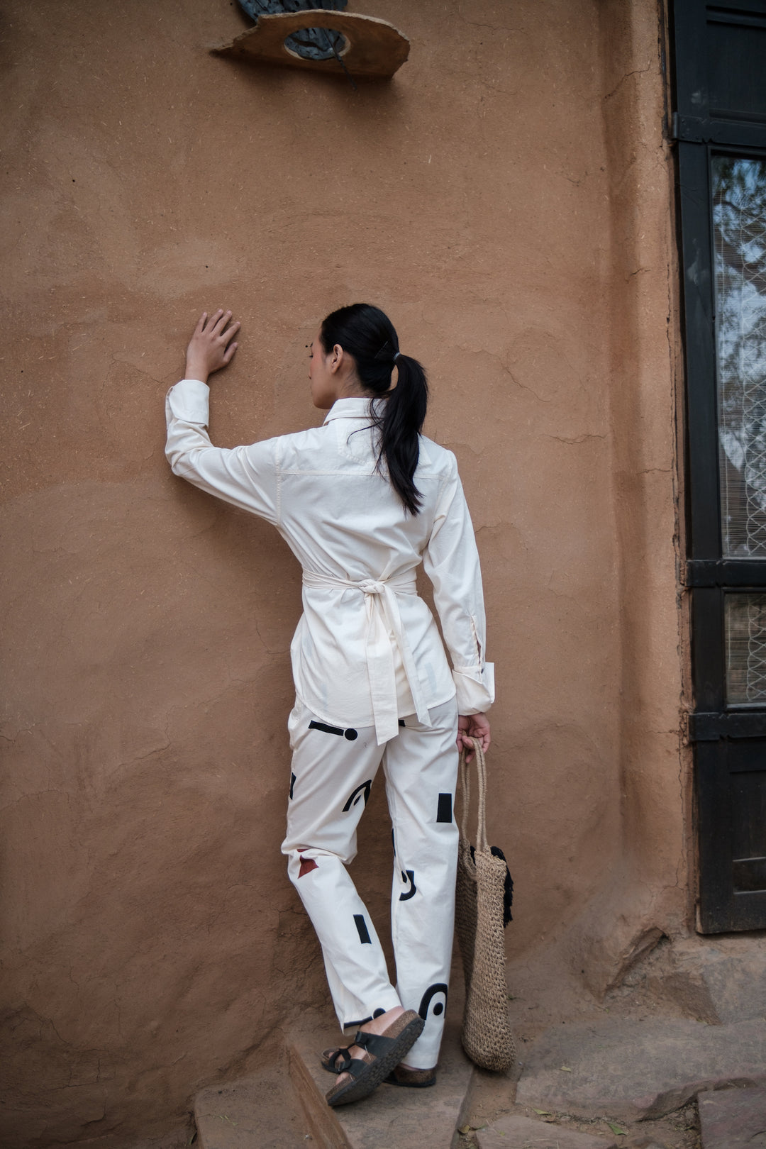 The Terra Tribe Ecru Nara Front Knot Shirt