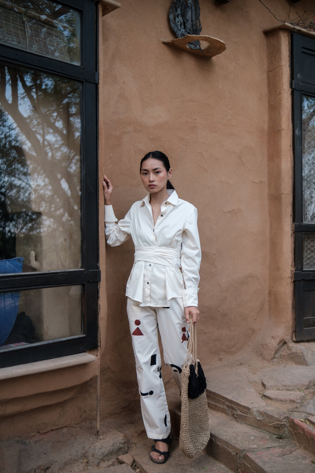 The Terra Tribe Ecru Nara Front Knot Shirt