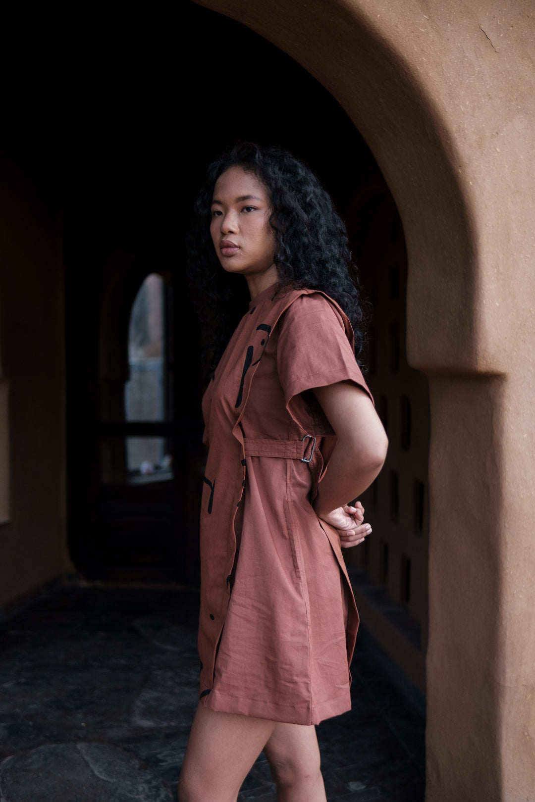 The Terra Tribe Copper Line Printed Rory Rib Dress