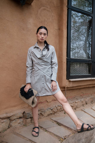 The Terra Tribe Grey Seattle Wrap Shirt Dress