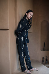 The Terra Tribe Black Line Printed Sandra Straight Pants