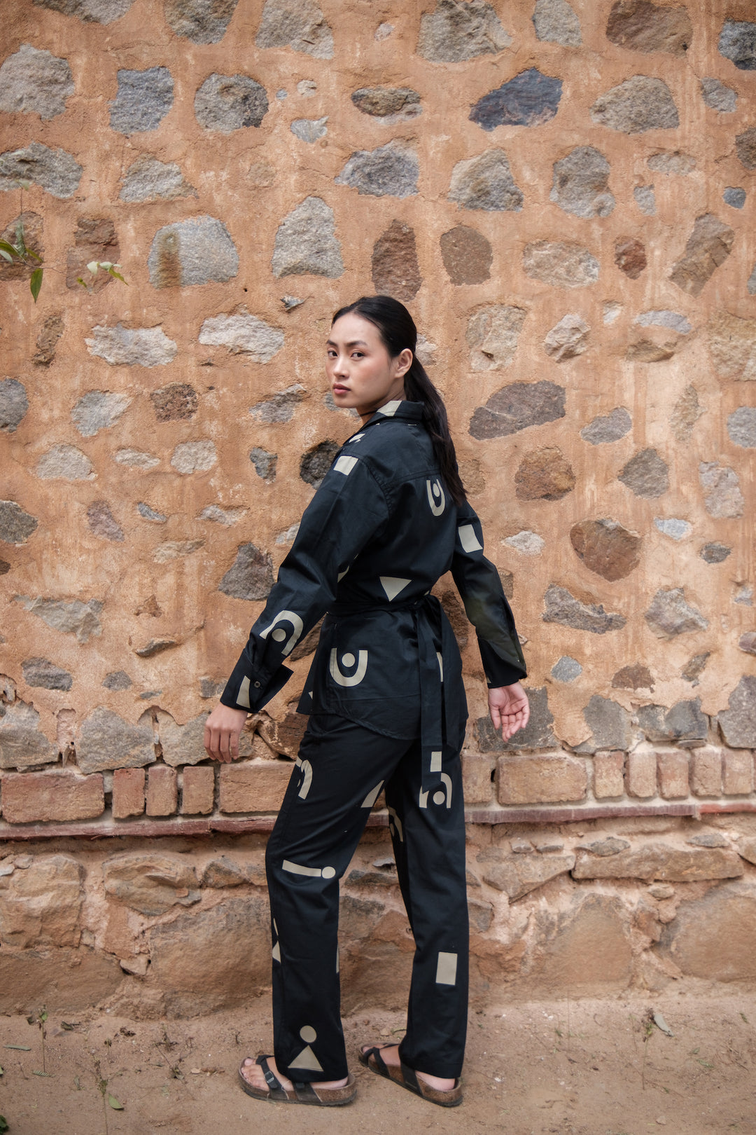 The Terra Tribe Black Triangle Printed Sandra Straight Pants