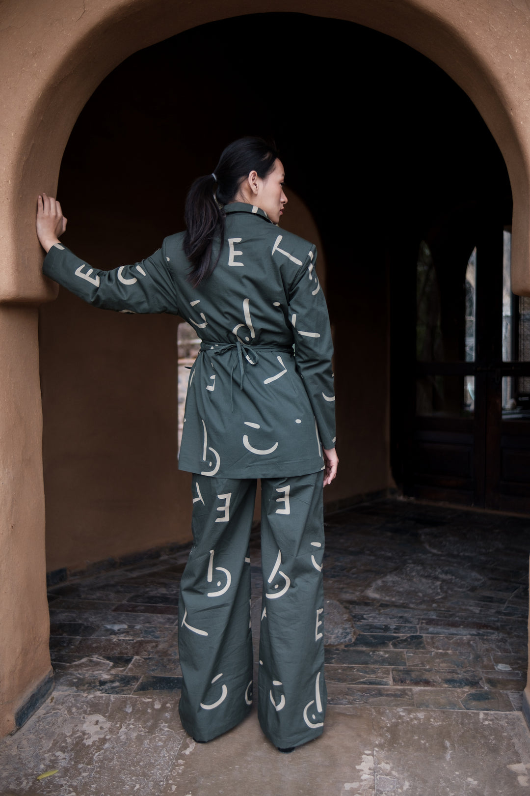 The Terra Tribe Deep Green Line Printed Cambridge Blazer