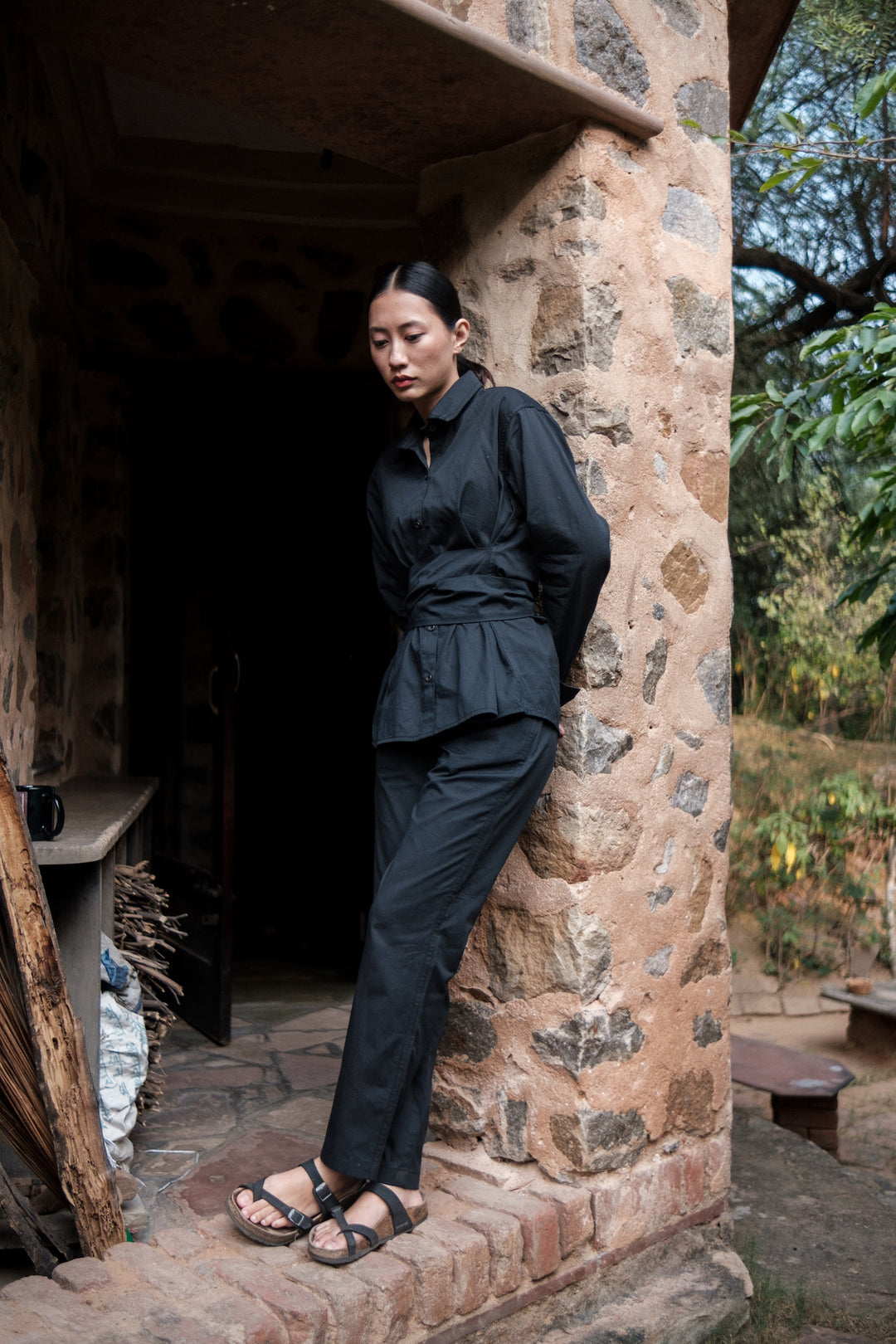 The Terra Tribe Black Nara Front Knot Shirt