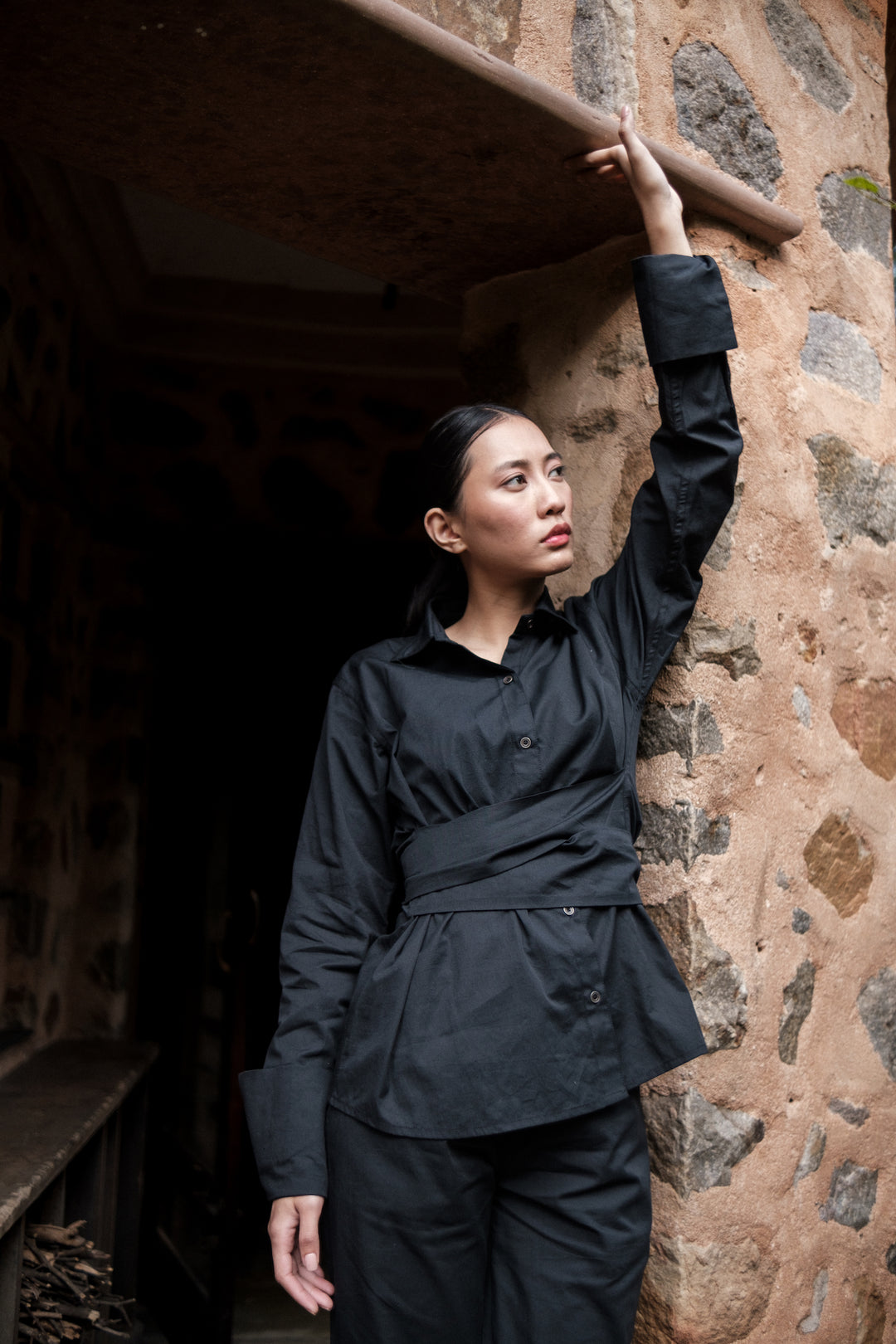 The Terra Tribe Black Nara Front Knot Shirt