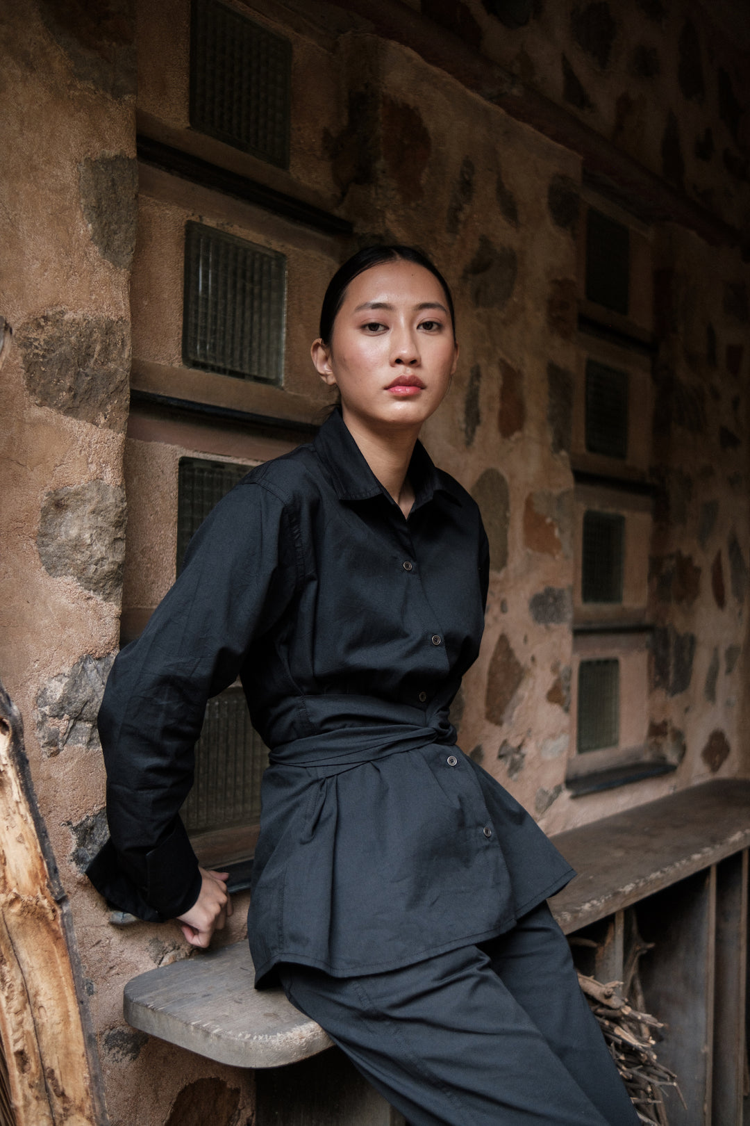 The Terra Tribe Black Nara Front Knot Shirt