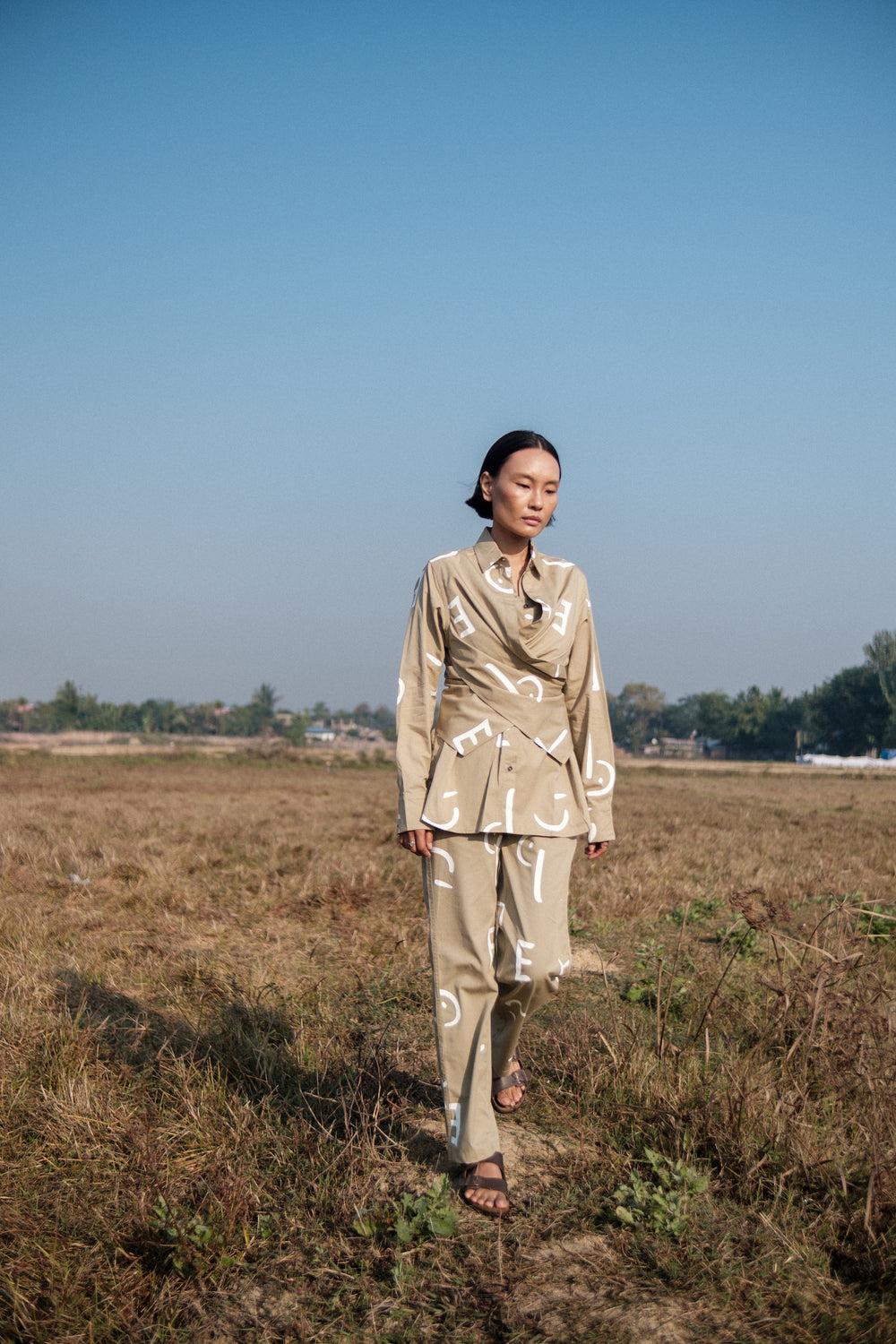 The Terra Tribe Khaki Line Printed Seattle Wrap Shirt