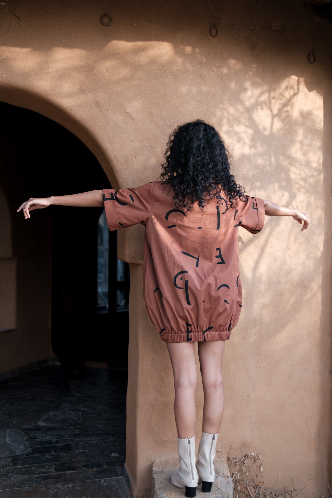 The Terra Tribe Copper Line Printed Sydney Shift Dress