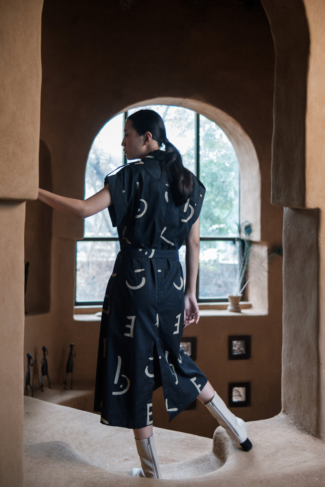 The Terra Tribe Black Line Printed Harajuku Trench