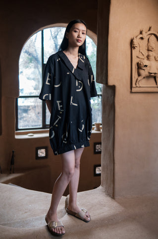 The Terra Tribe Black Line Printed Sydney Shift Dress