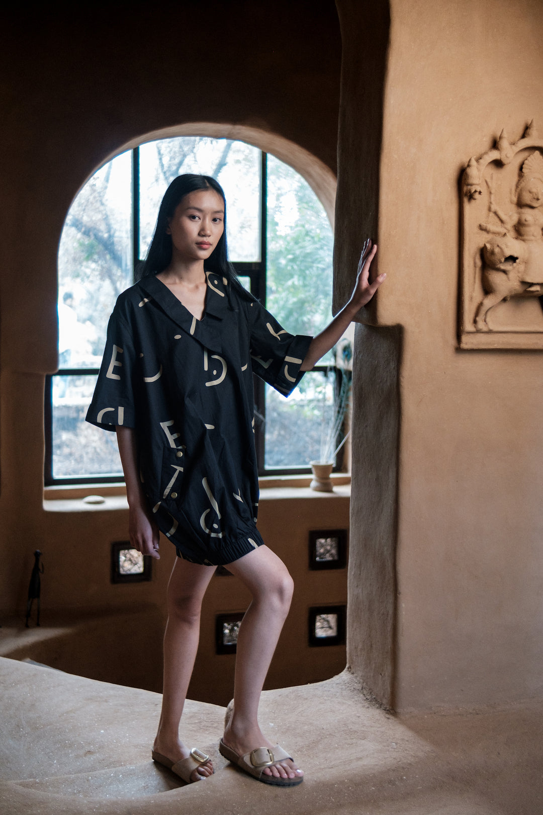 The Terra Tribe Black Line Printed Sydney Shift Dress