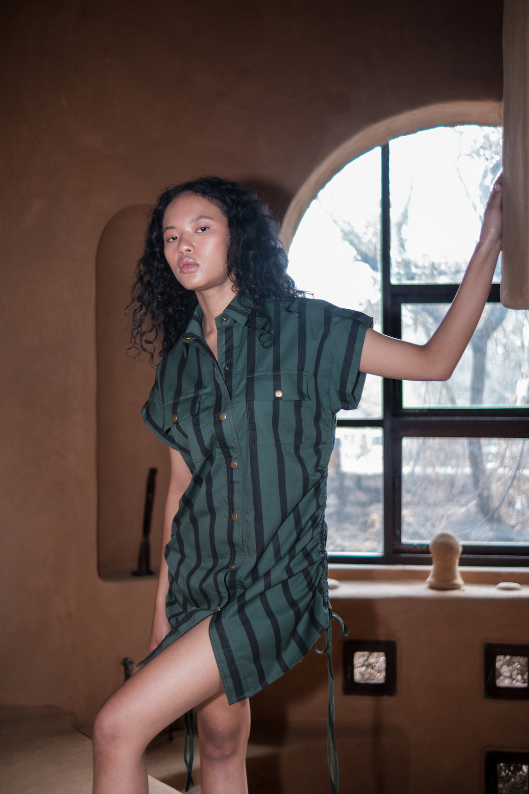 The Terra Tribe Deep Green Stripes Sunrise Gather Shirt