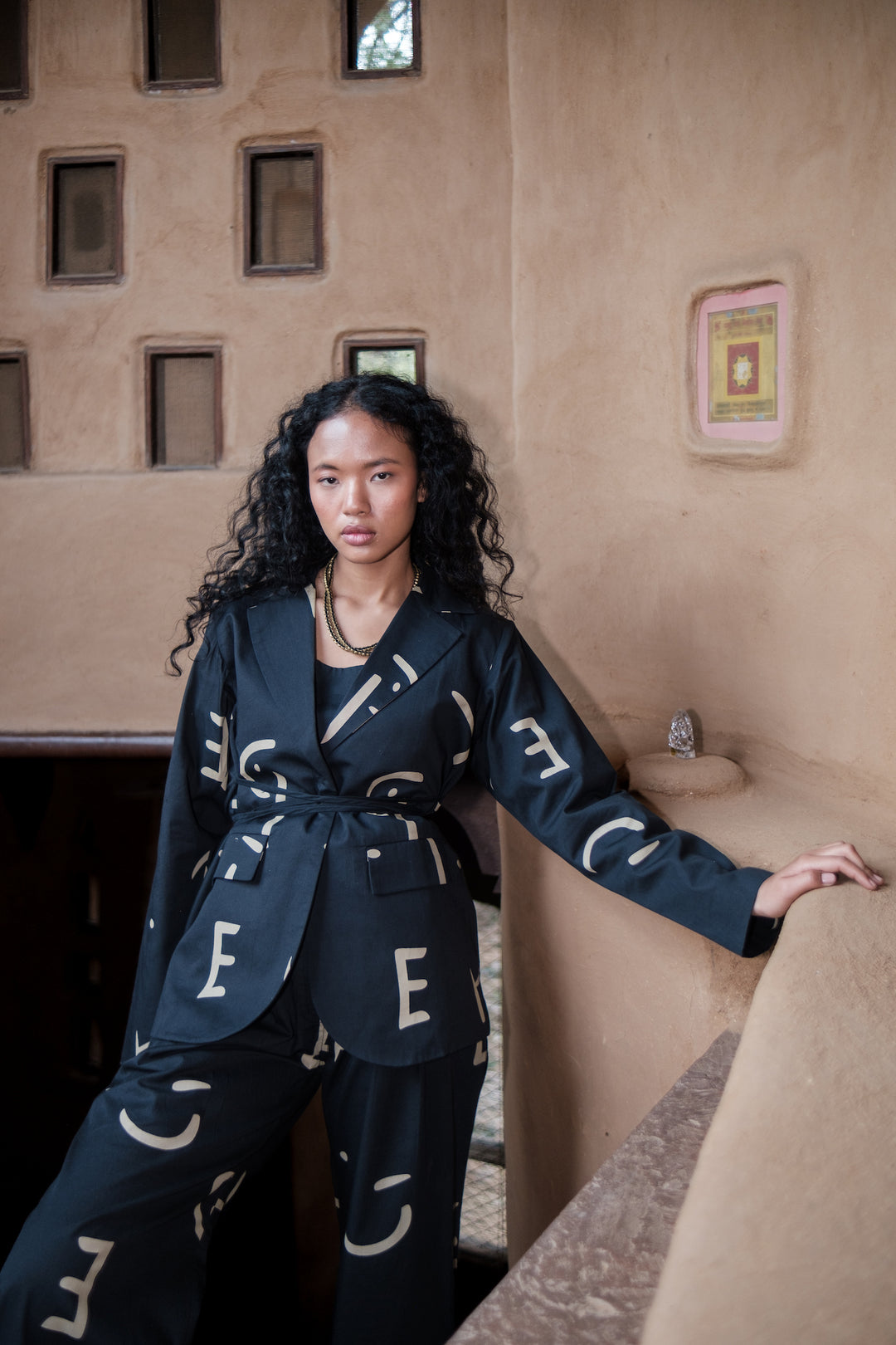 The Terra Tribe Black Line Printed Cambridge Blazer