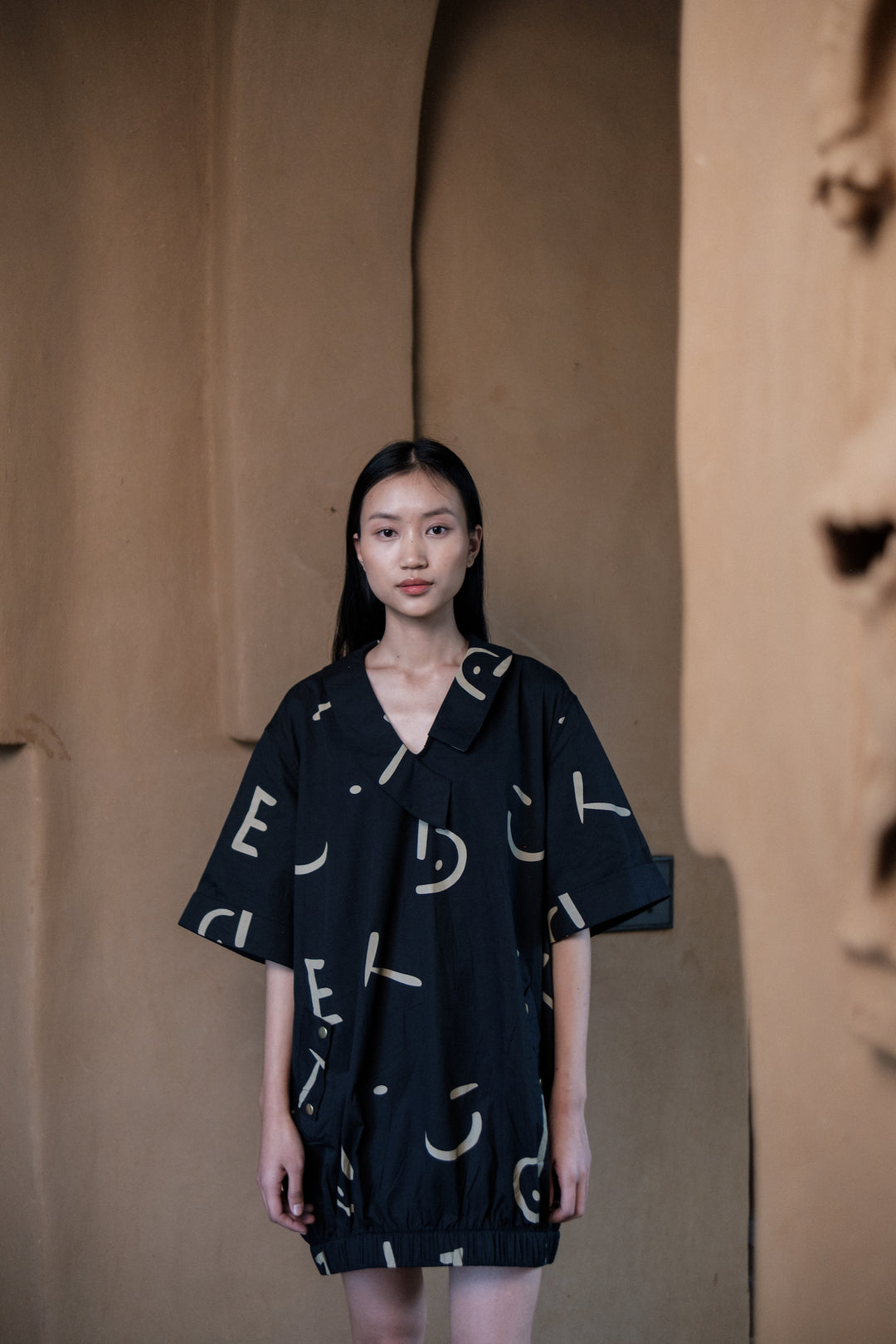 The Terra Tribe Black Line Printed Sydney Shift Dress