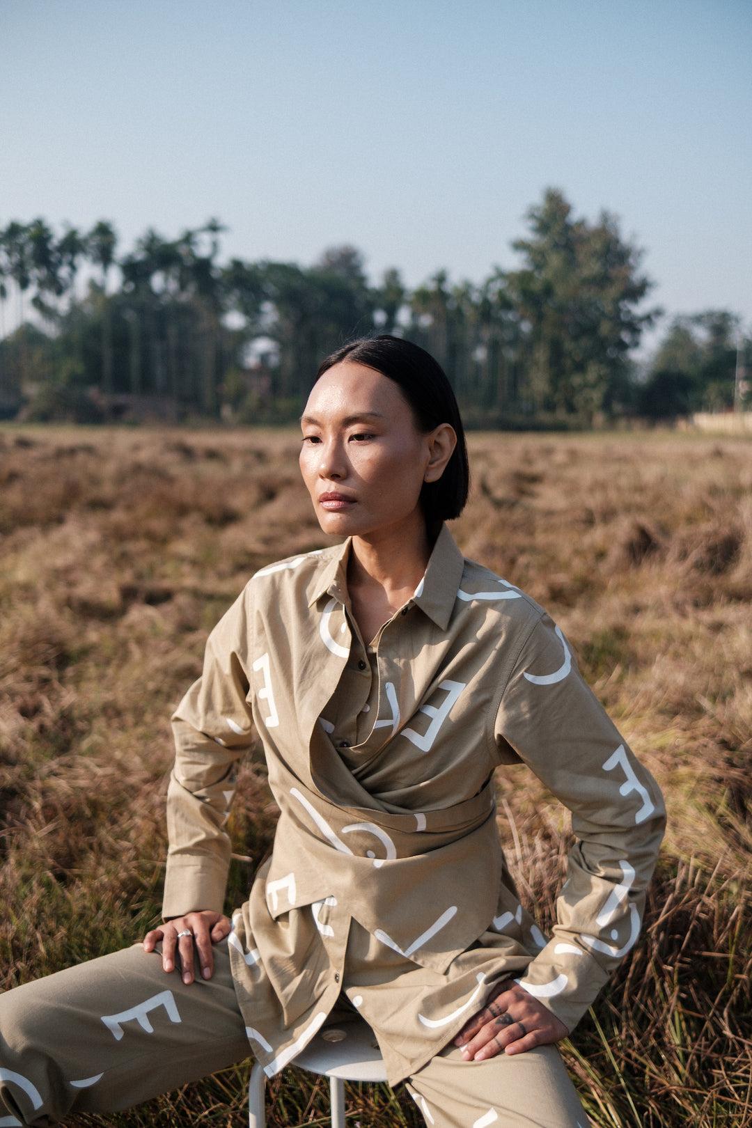 The Terra Tribe Khaki Line Printed Seattle Wrap Shirt