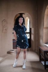 The Terra Tribe Black Triangle Printed Sunrise Gather Shirt