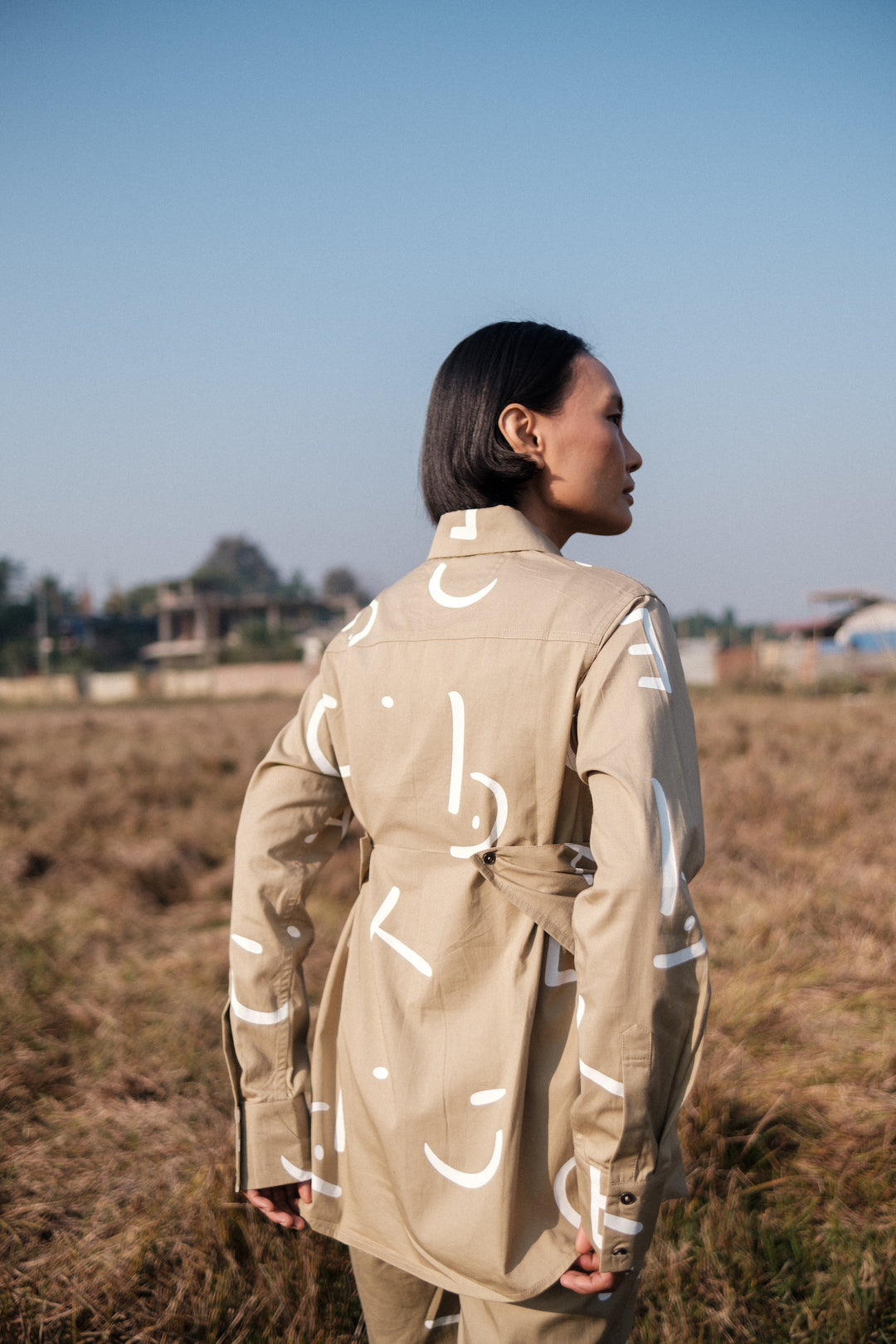 The Terra Tribe Khaki Line Printed Seattle Wrap Shirt