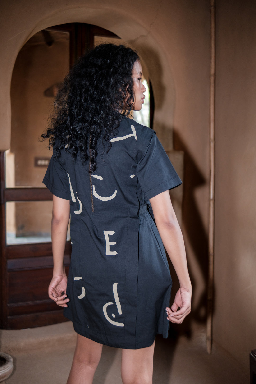 The Terra Tribe Black Line Printed Rory Rib Dress