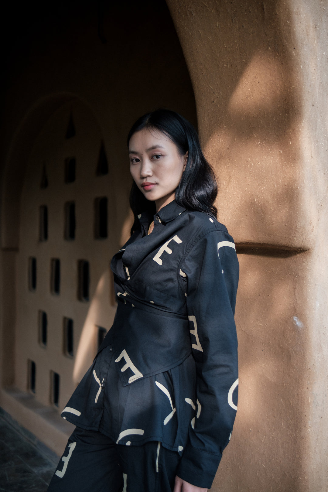 The Terra Tribe Black Line Printed Seattle Wrap Shirt