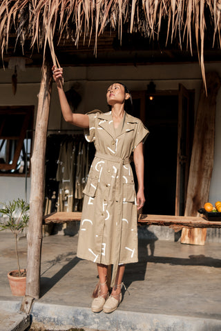 The Terra Tribe Khaki Line Printed Harajuku Trench