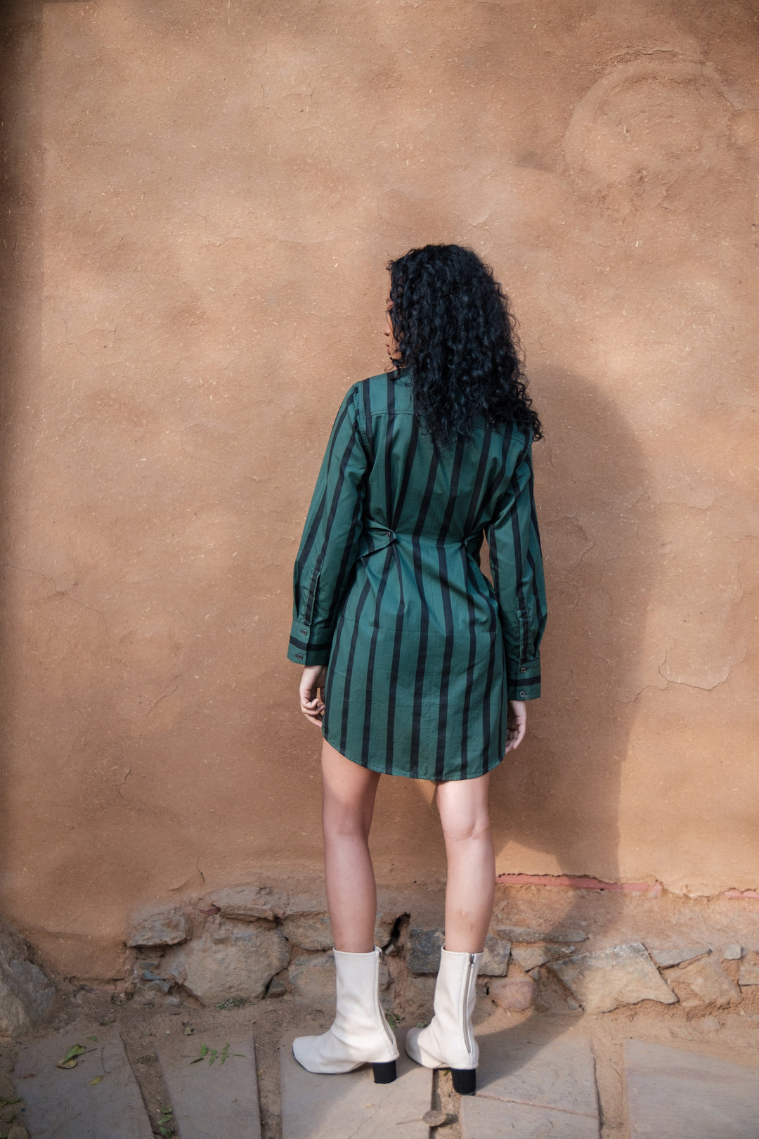 The Terra Tribe Deep Green Stripes Seattle Wrap Shirt Dress