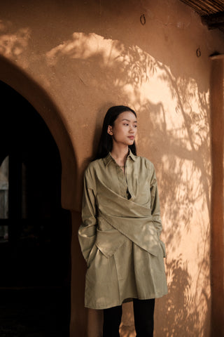 The Terra Tribe Khaki Seattle Wrap Shirt Dress