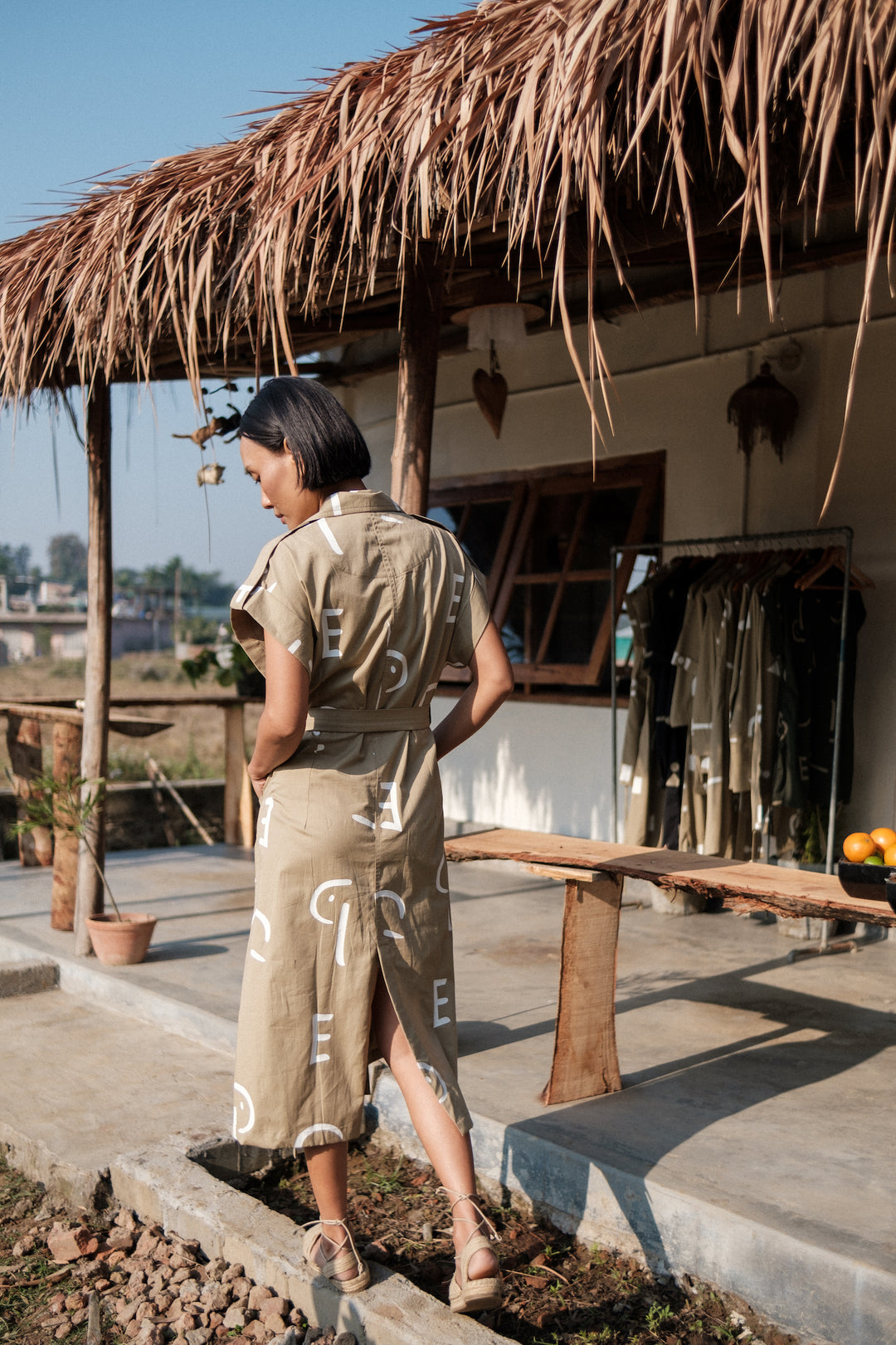 The Terra Tribe Khaki Line Printed Harajuku Trench