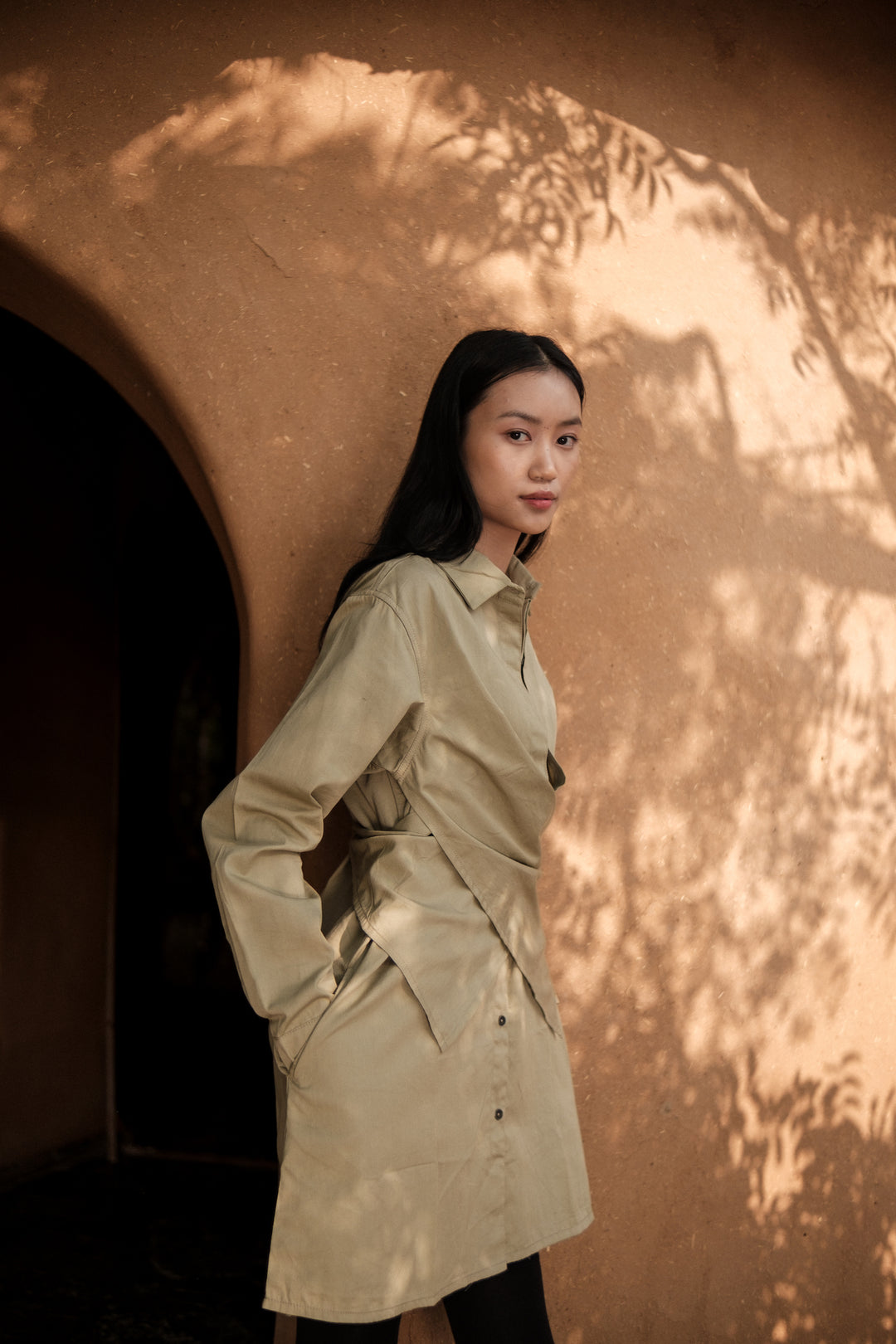 The Terra Tribe Khaki Seattle Wrap Shirt Dress