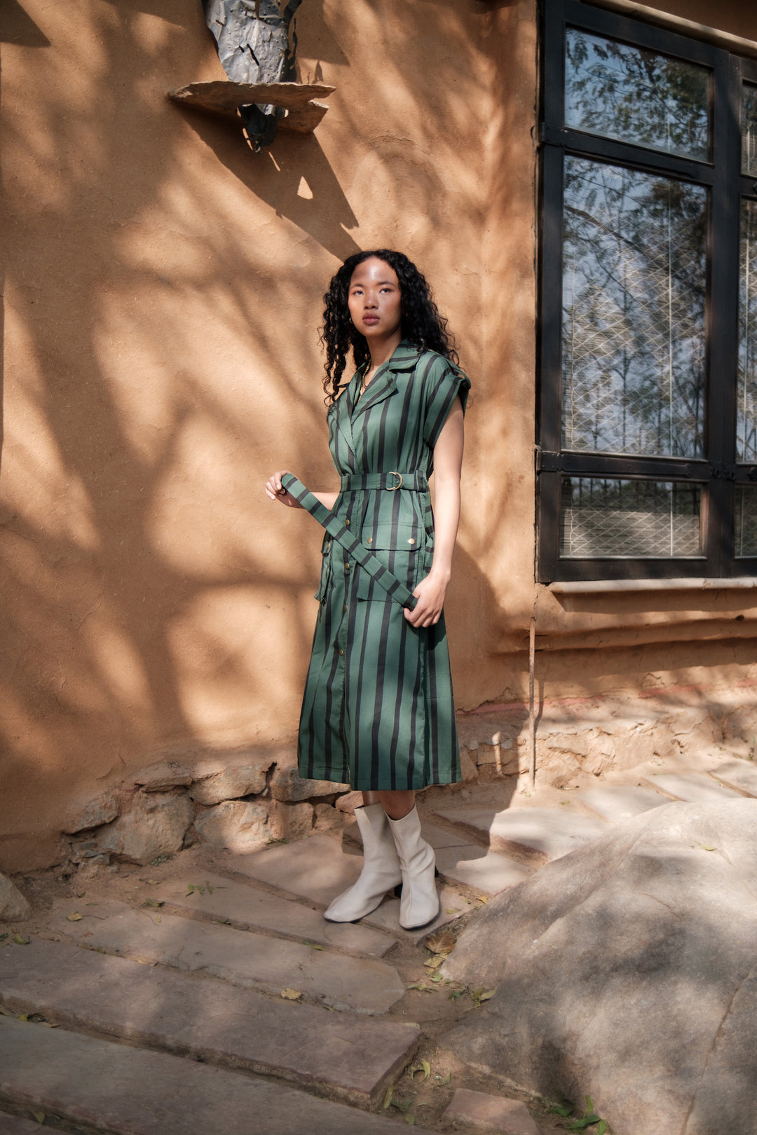 The Terra Tribe Deep Green Stripes Harajuku Trench