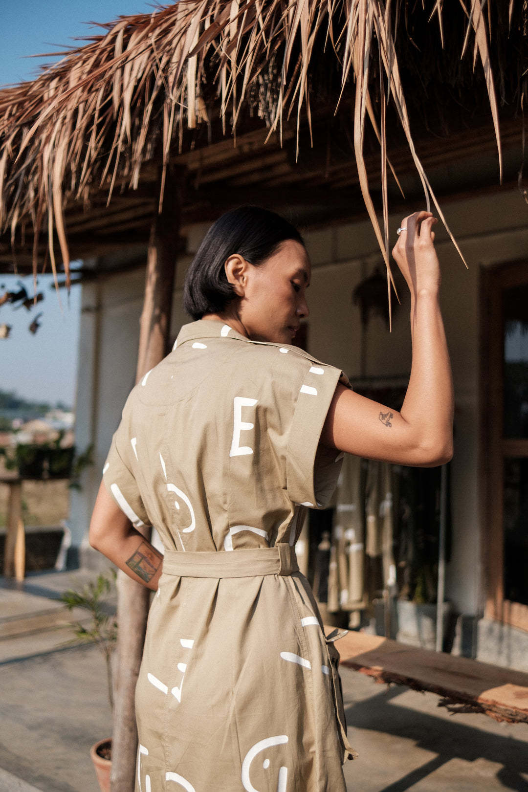 The Terra Tribe Khaki Line Printed Harajuku Trench