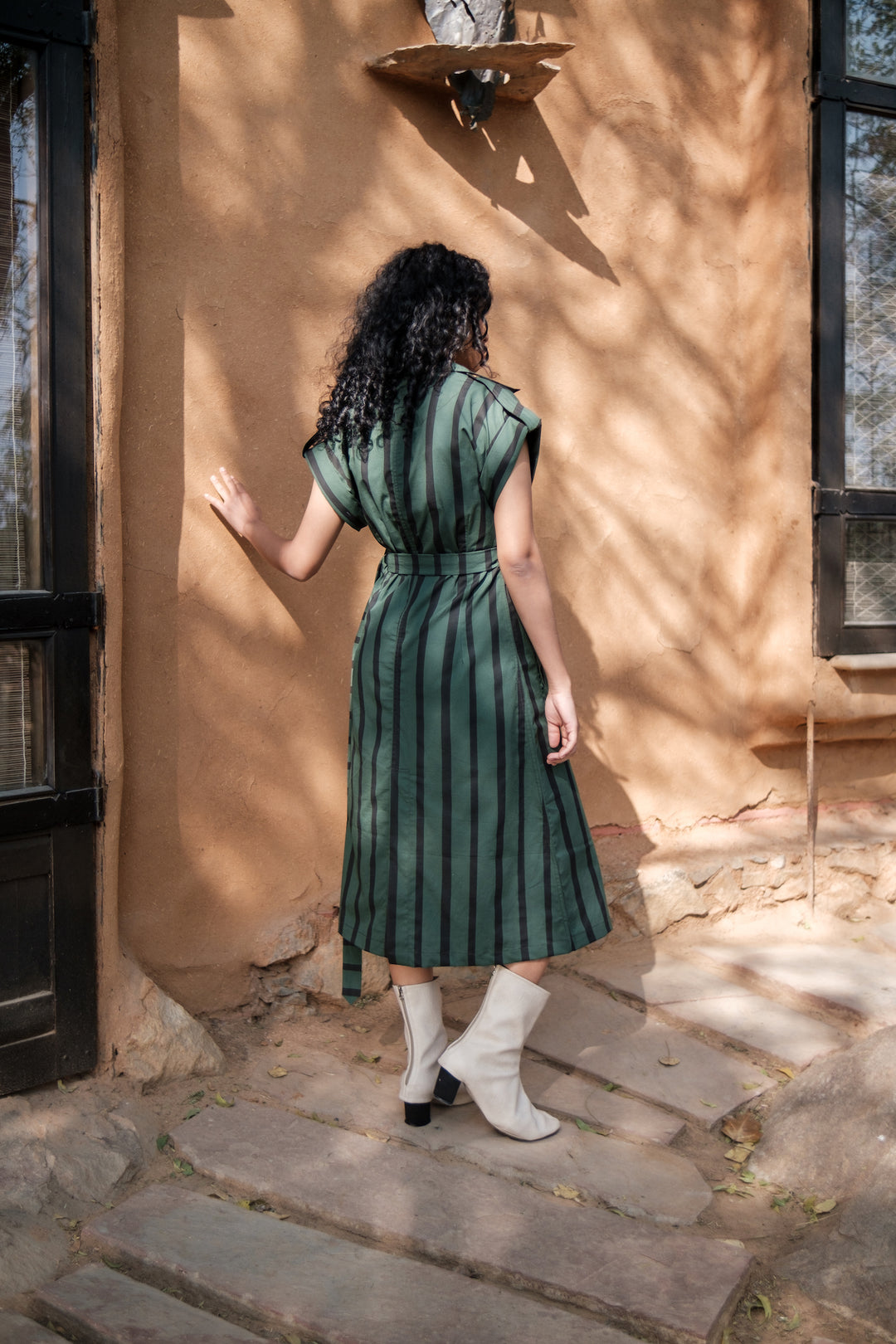 The Terra Tribe Deep Green Stripes Harajuku Trench