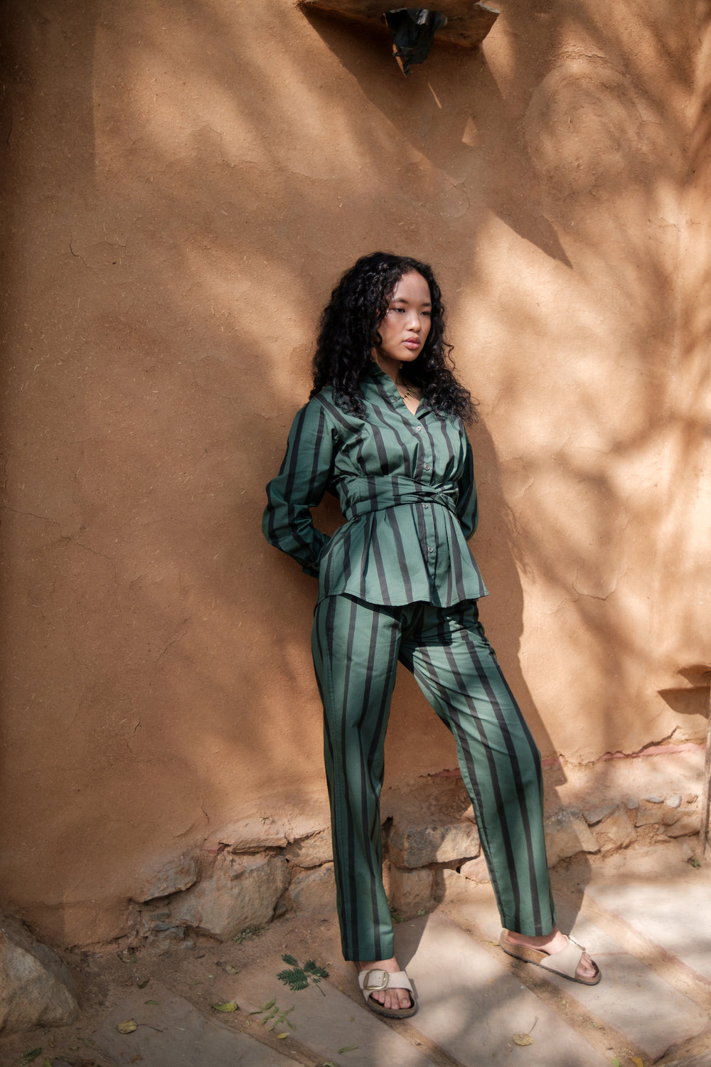 The Terra Tribe Deep Green Stripes Sandra Straight Pants