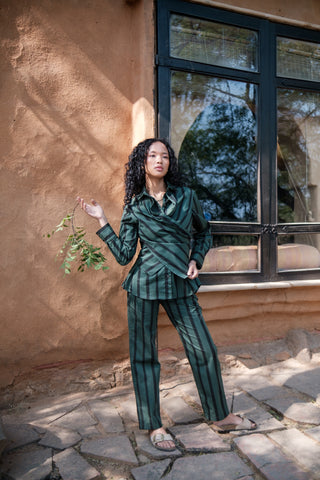 The Terra Tribe Deep Green Stripes Seattle Wrap Shirt