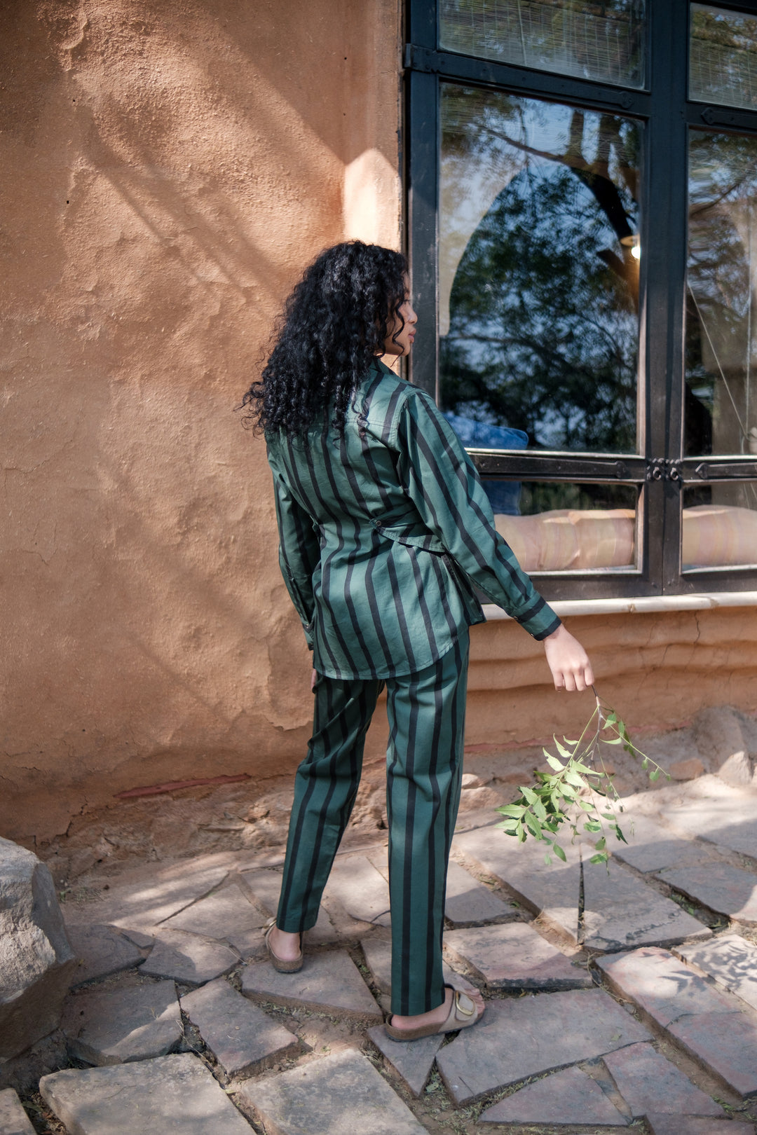 The Terra Tribe Deep Green Stripes Seattle Wrap Shirt